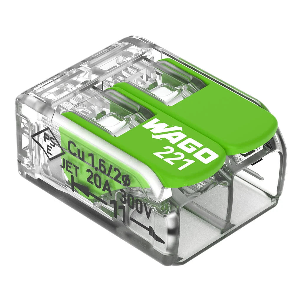 Clema Wago pt. 2 conductori cu clips verde 100 buc.